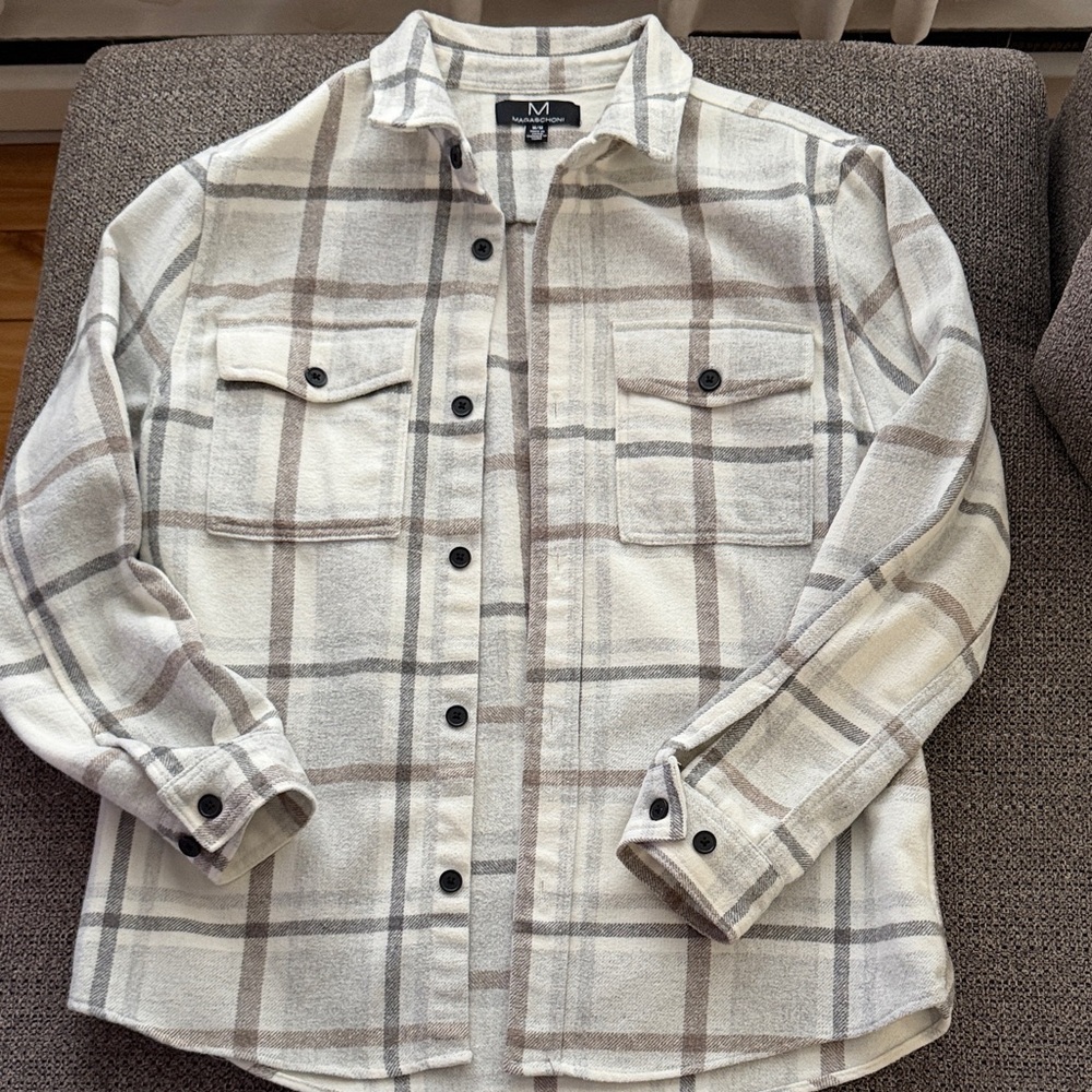 Magaschoni Cream and Gray Plaid Shirt